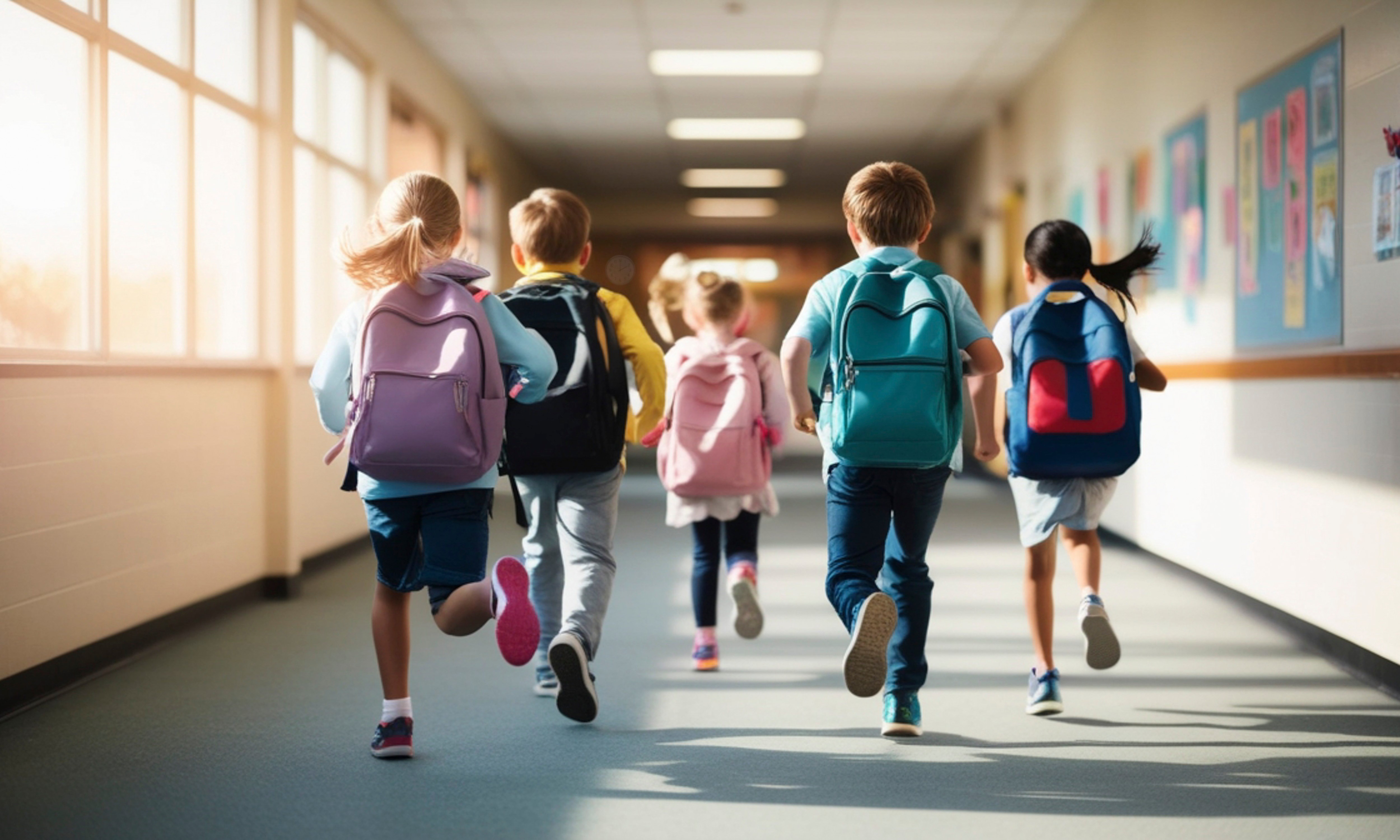 Children running to leave school 